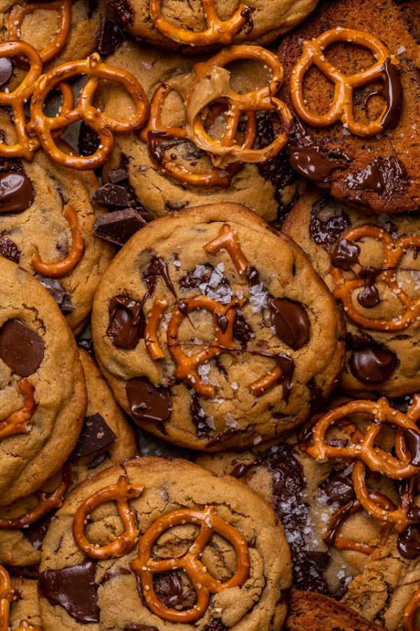 Salted Pretzel Peanut Butter Bourbon Chocolate Chip Cookies - Baker by ...