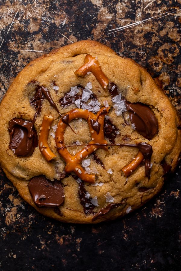 Salted Pretzel Peanut Butter Bourbon Chocolate Chip Cookies - Baker by ...