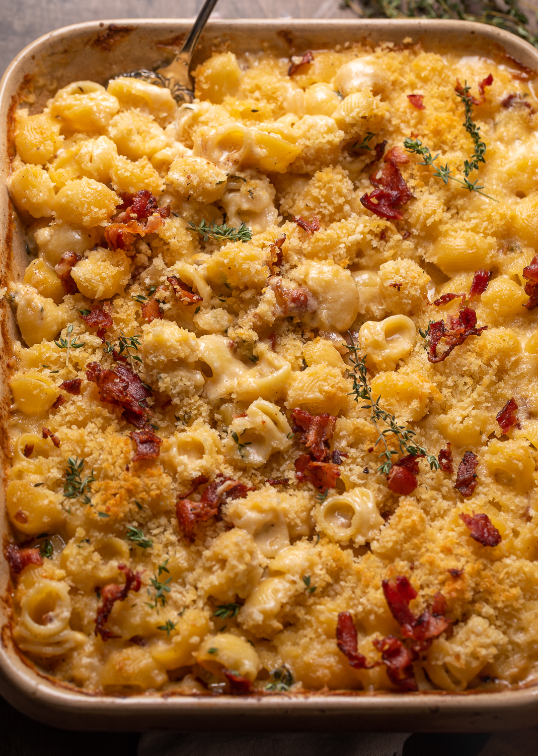 Elevated macaroni and cheese with bacon and gruyère is the perfect side-dish! It's great for special occasions like Thanksgiving and Christmas, or any night you're craving comfort food! 