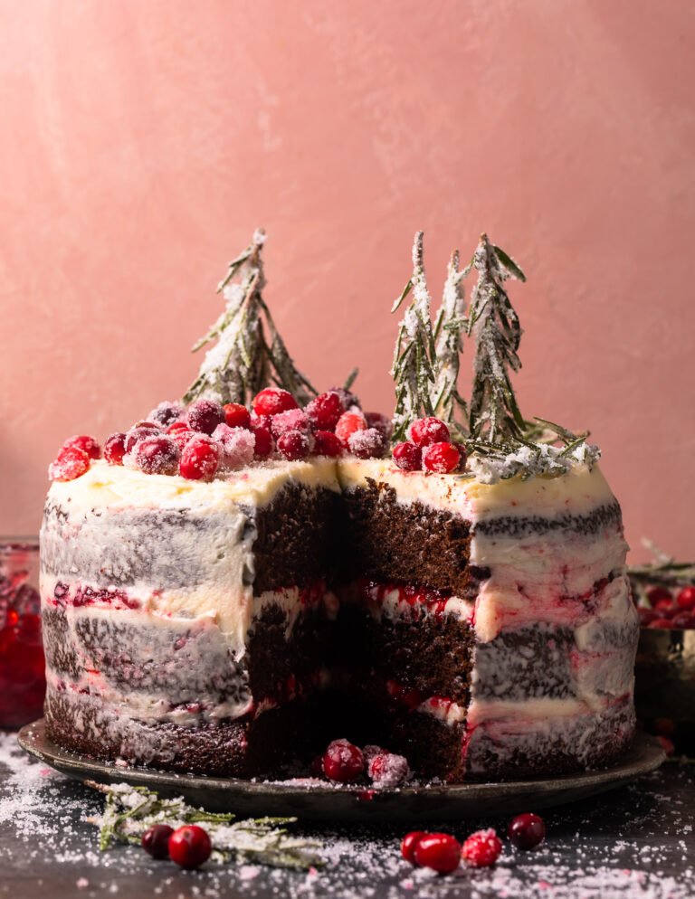 Chocolate Cranberry Christmas Cake - Baker by Nature