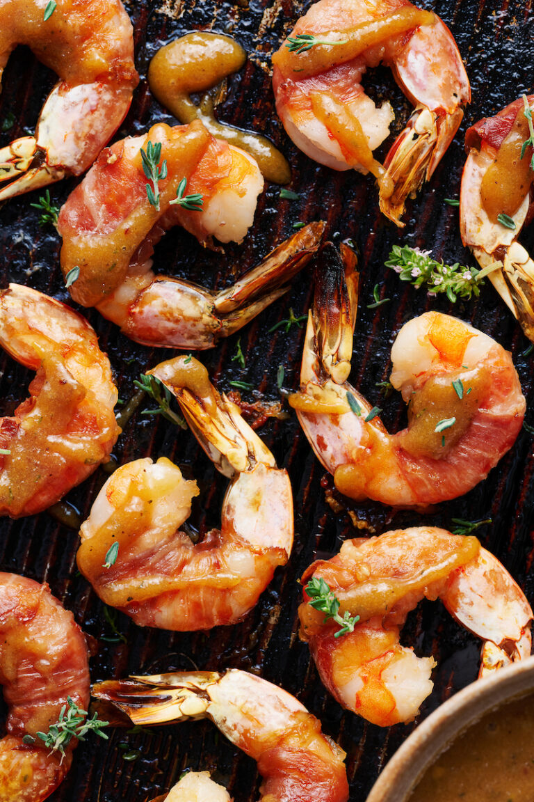 Prosciutto Wrapped Shrimp with Bourbon Honey Mustard Sauce Baker by Nature