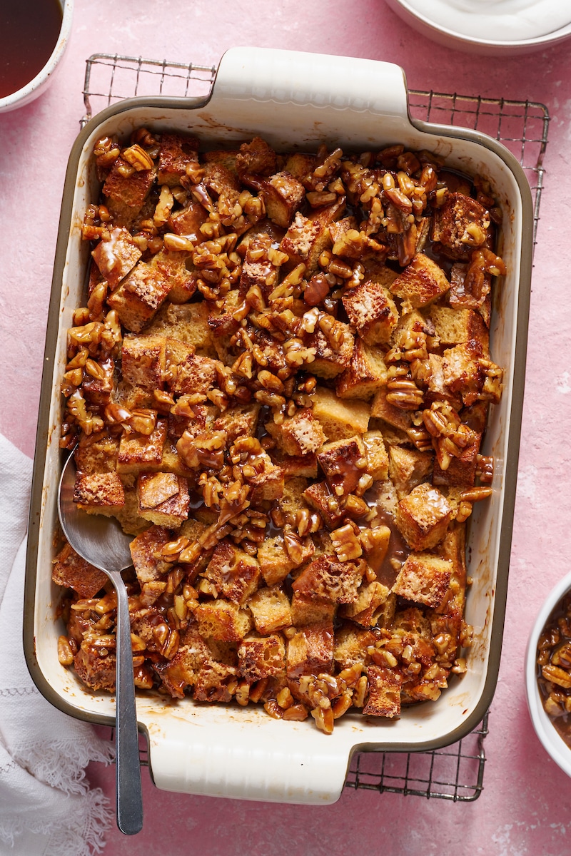 Overnight Bourbon Pecan Pie French Toast Casserole - Baker by Nature