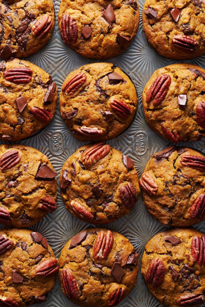 Bakery-Style Pumpkin Muffins with Pecans and Chocolate Chunks