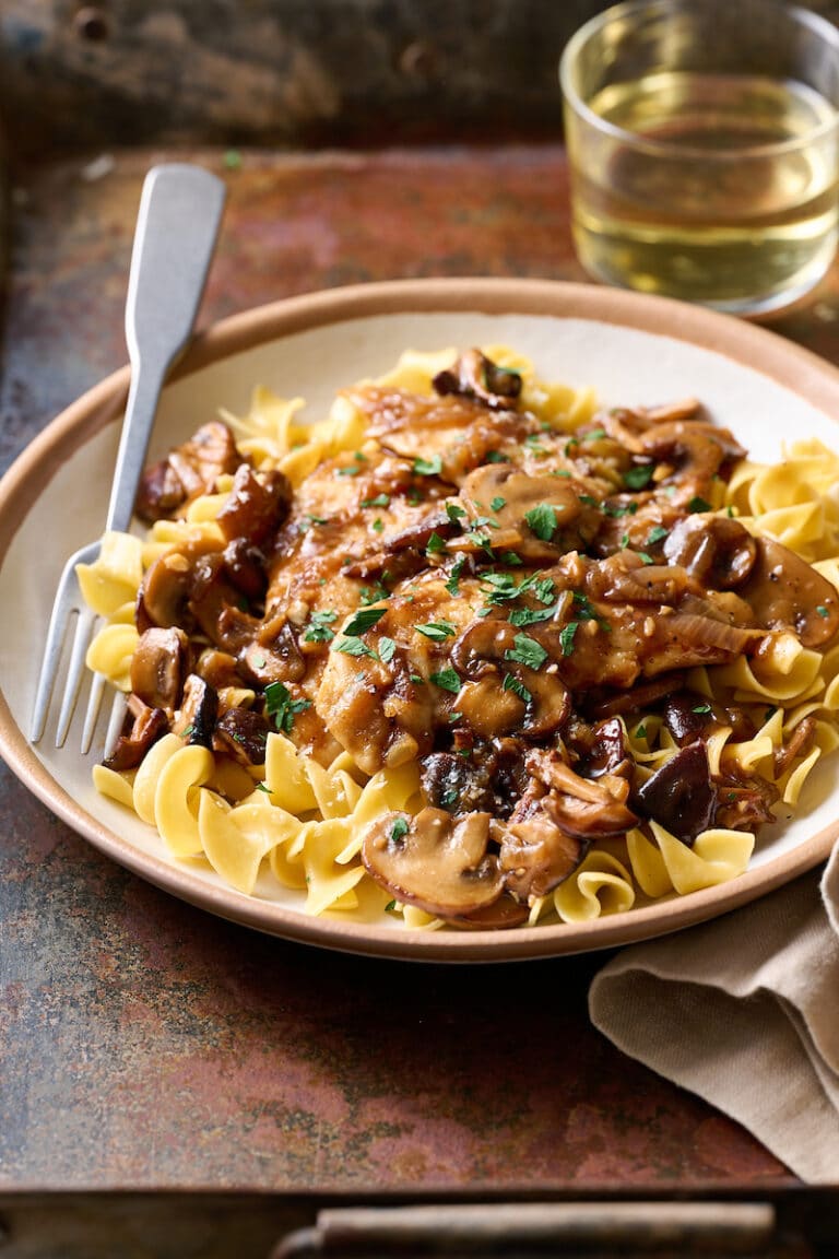 Chicken Marsala with Buttered Noodles Baker by Nature