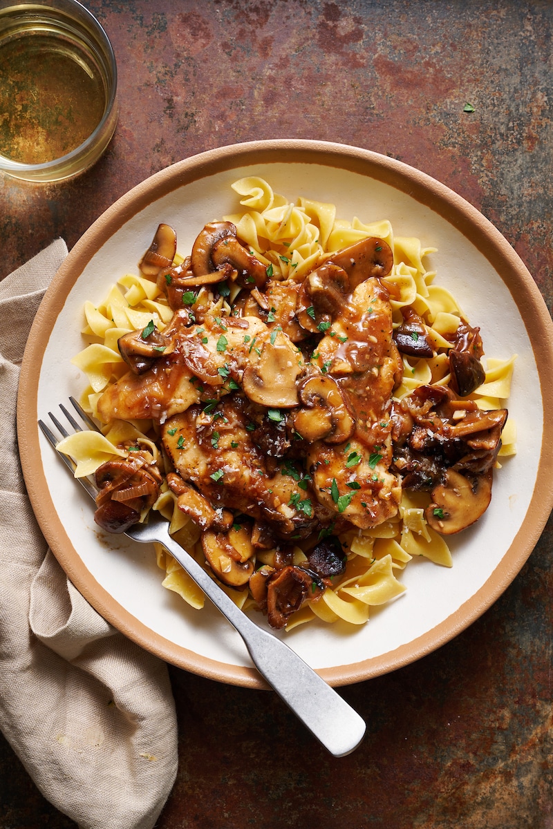 Chicken Marsala with Buttered Noodles - Baker by Nature