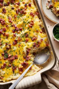 Bacon Cheddar Mashed Potato Casserole - Baker by Nature