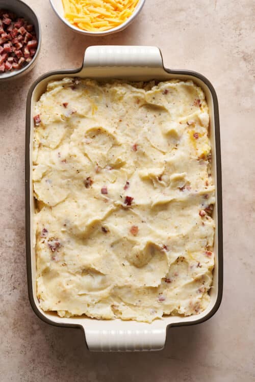 Bacon Cheddar Mashed Potato Casserole - Baker by Nature