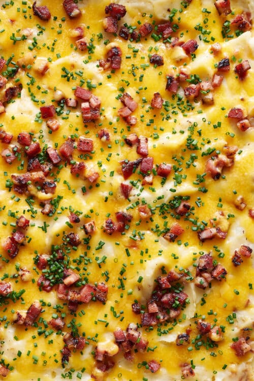 Bacon Cheddar Mashed Potato Casserole - Baker by Nature