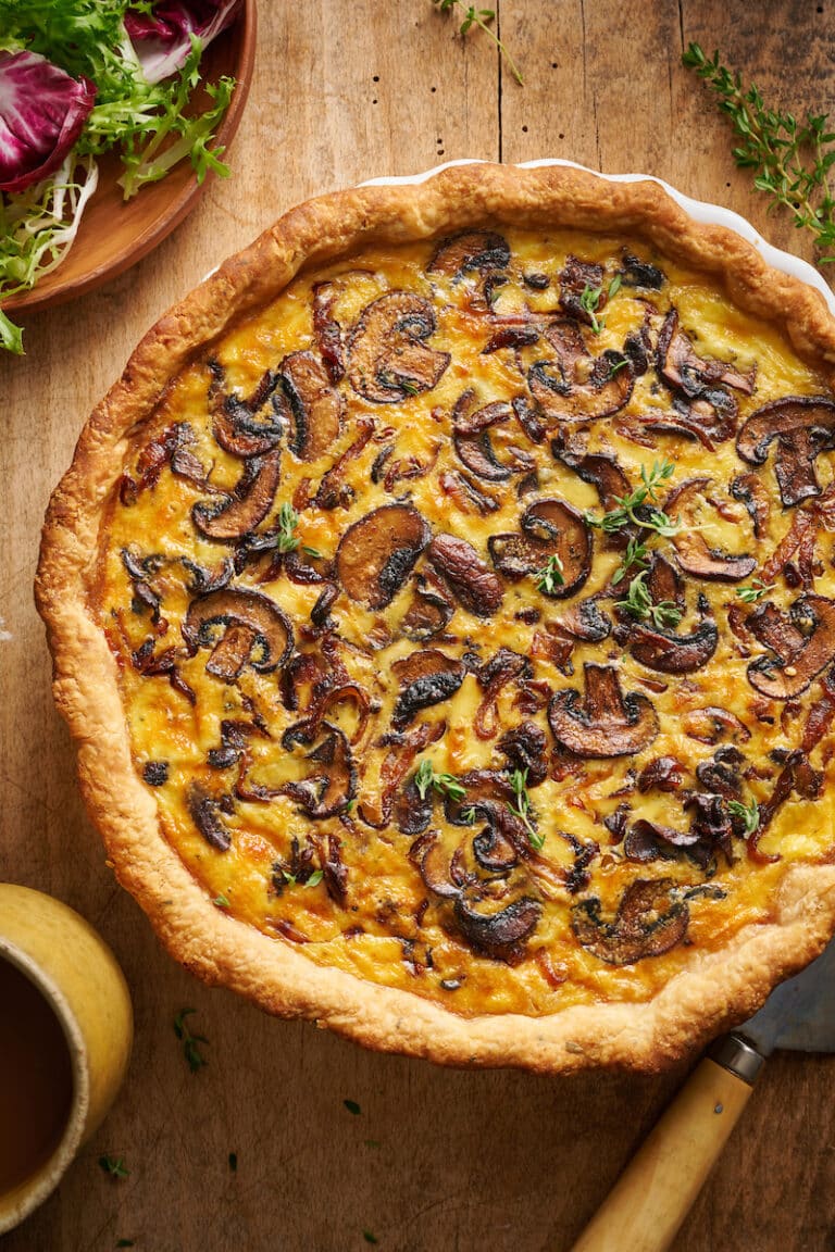 Bacon, Onion, and Mushroom Quiche - Baker by Nature