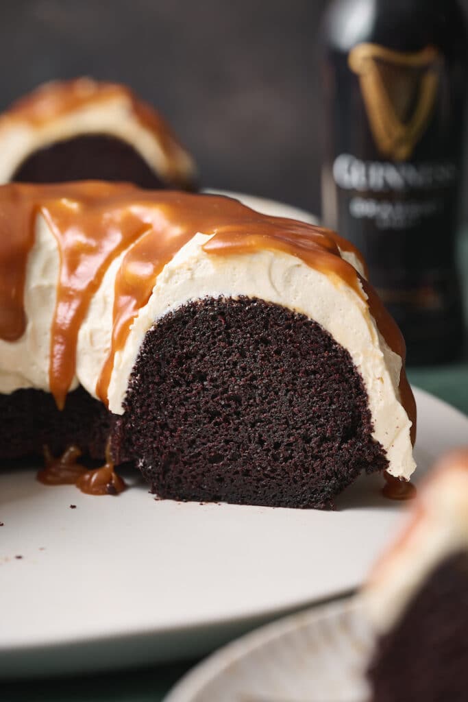 My chocolate Guinness cake recipe is the ultimate St. Patrick’s Day dessert! Rich chocolate and stout beer create a delicious cake flavor, and baileys buttercream is the perfect companion. Add Irish whiskey salted caramel… and you have a to-die-for flavorful dessert! Looks so pretty on a cake stand. 