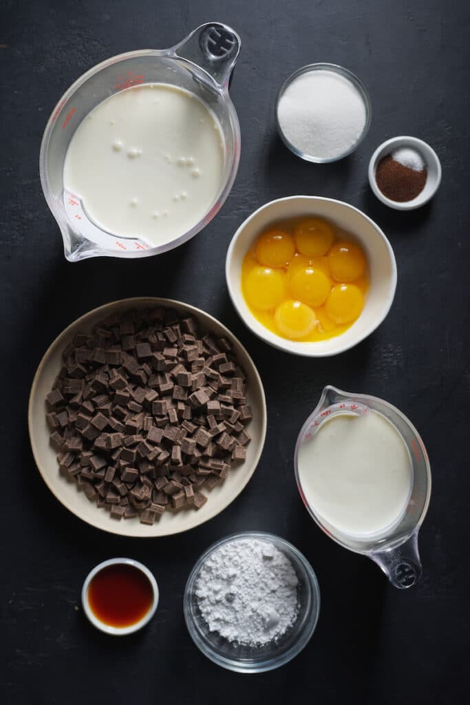 Ingredients for chocolate mousse recipe.