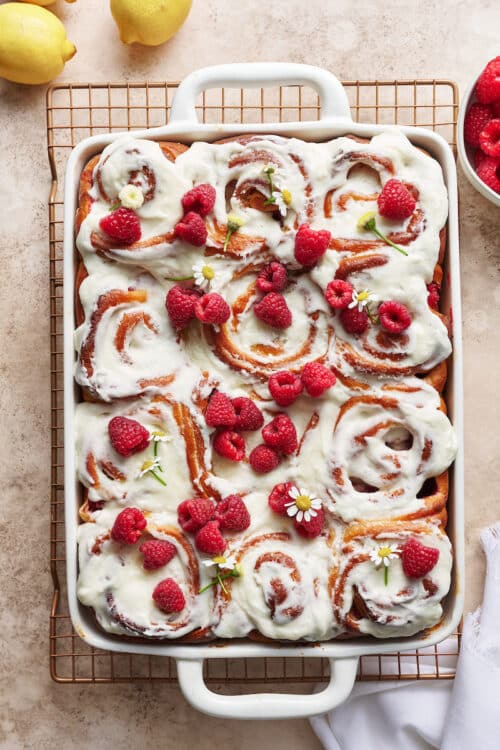Lemon Raspberry Cinnamon Rolls - Baker by Nature