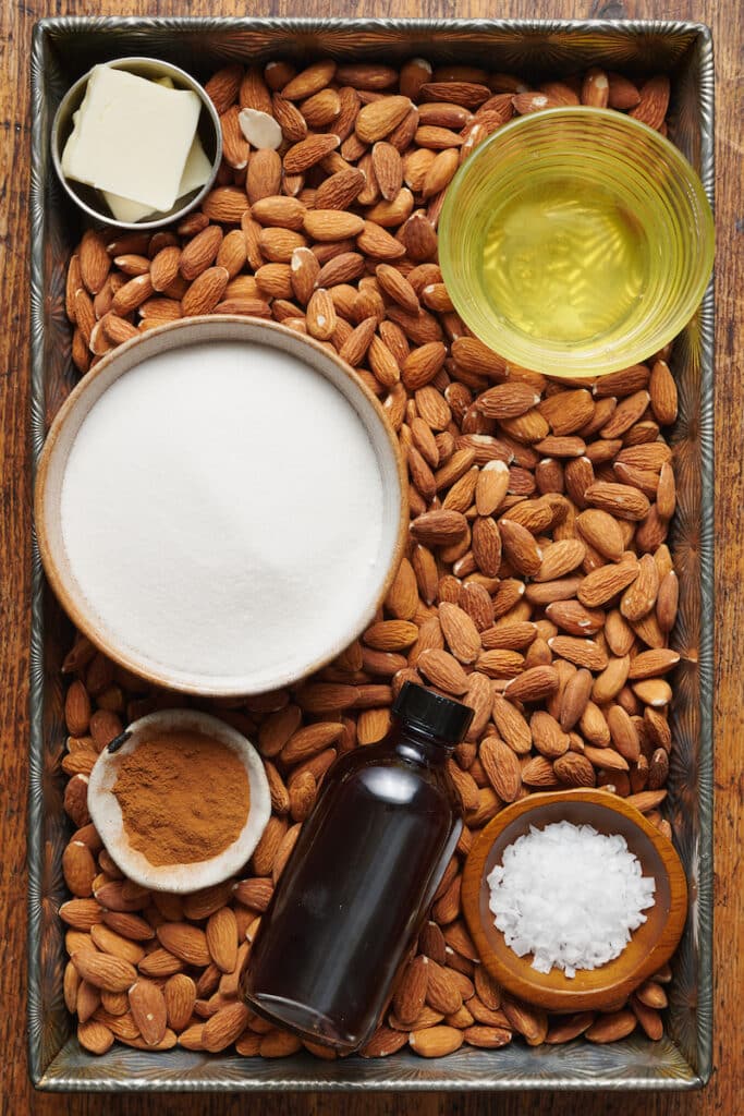 Ingredients for candied almonds recipe.