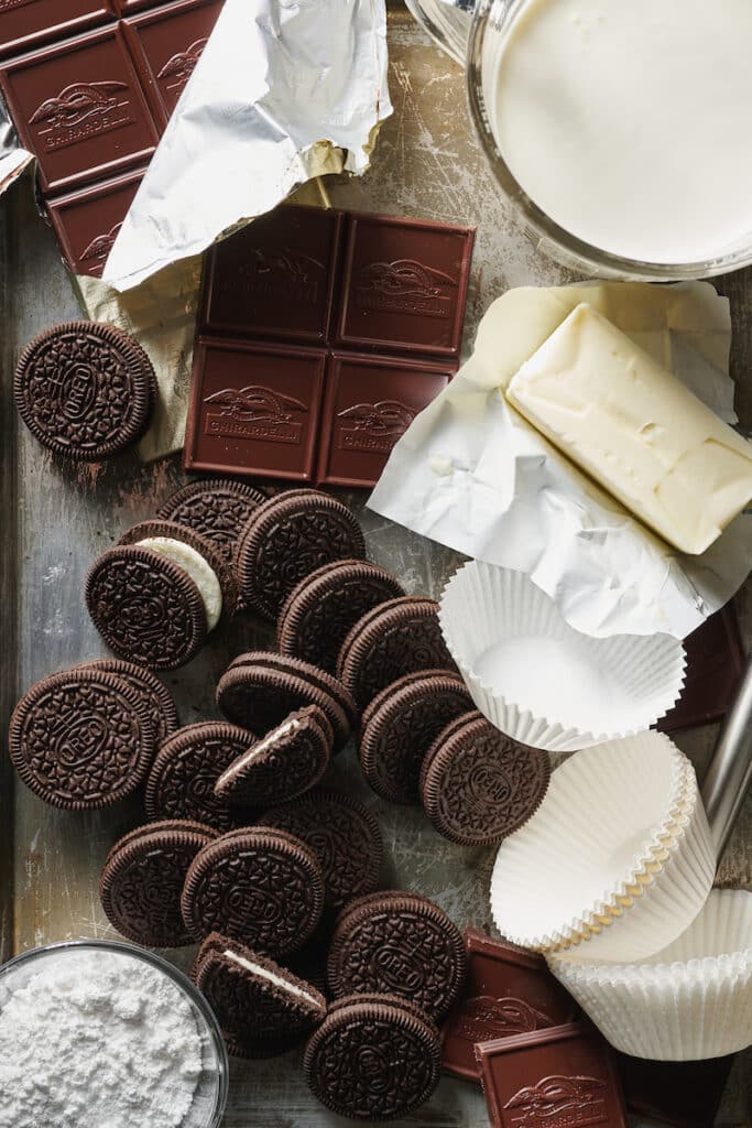 Ingredients for mini chocolate cream pies. 