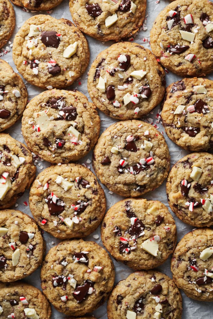 Candy cane cookies on a table.