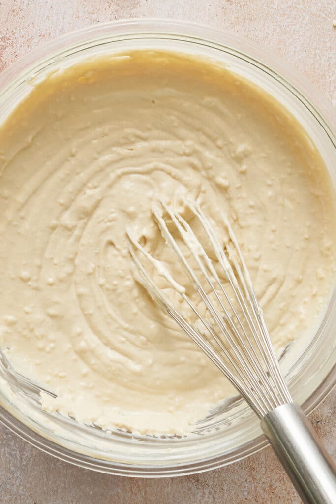 Caesar salad dressing in a mixing bowl. 