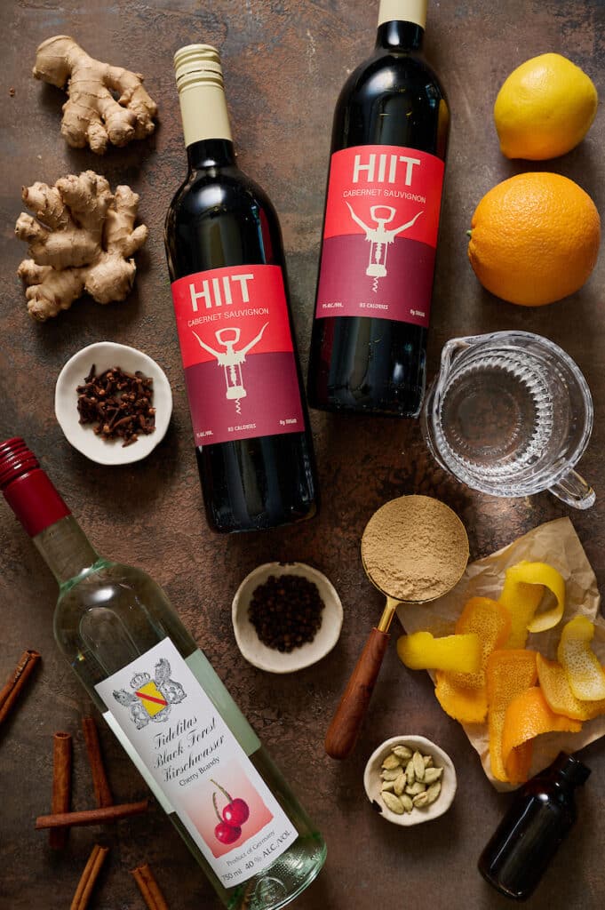 Ingredients for mulled wine on a large table.