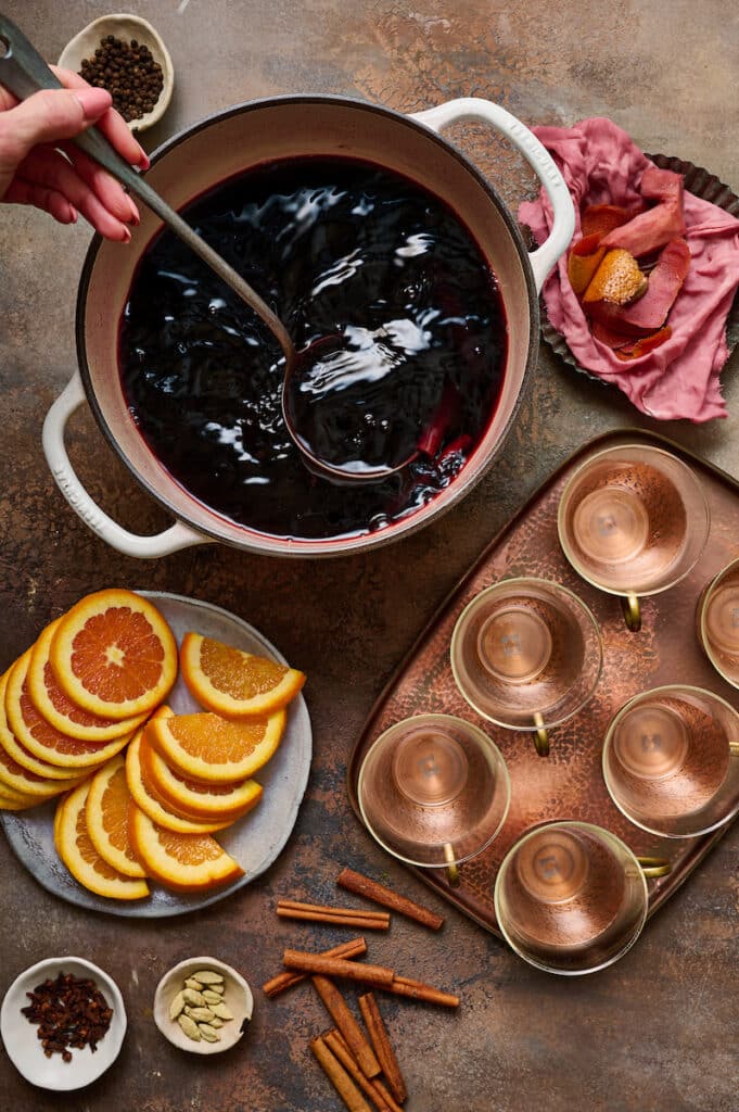 Mulled wine ingredients on a table.